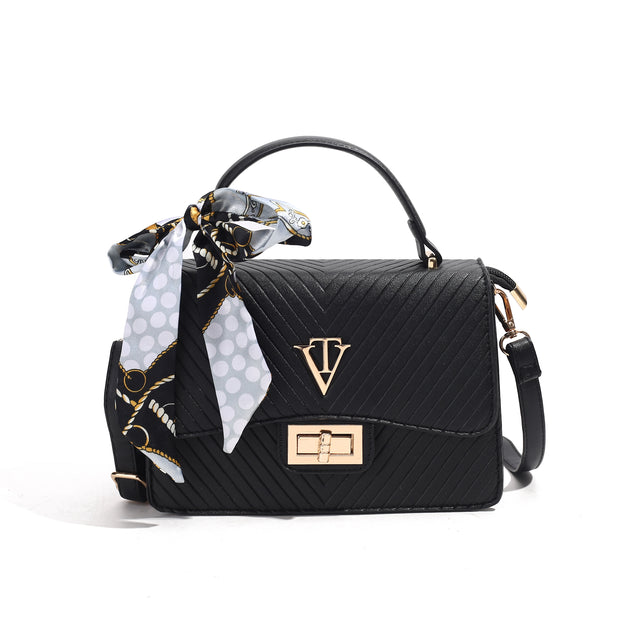 Quilted Flap Sling Bag with Lock & Scarf