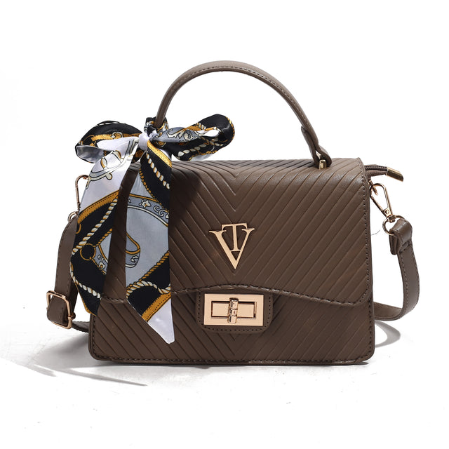 Quilted Flap Sling Bag with Lock & Scarf