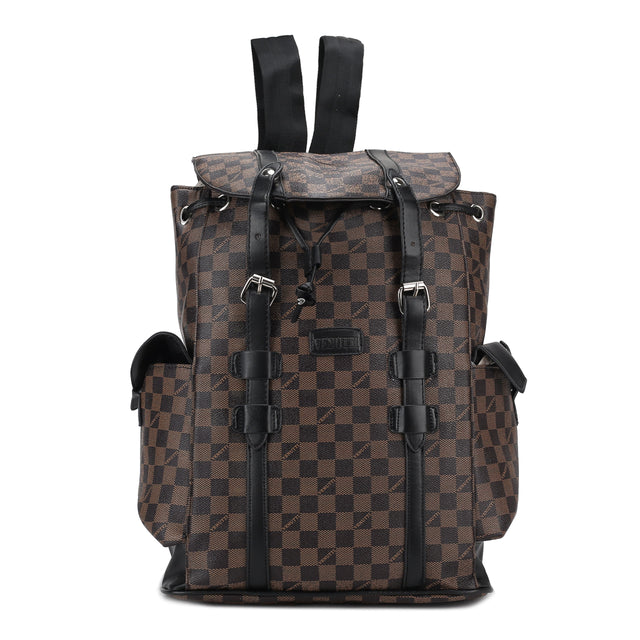Tall Monogram Checker Backpack