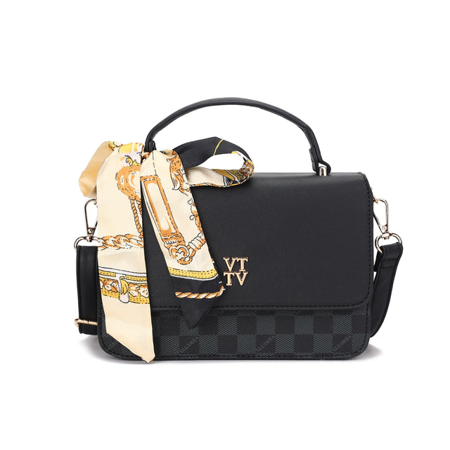 Printed Top-Handle Sling Bag with Scarf