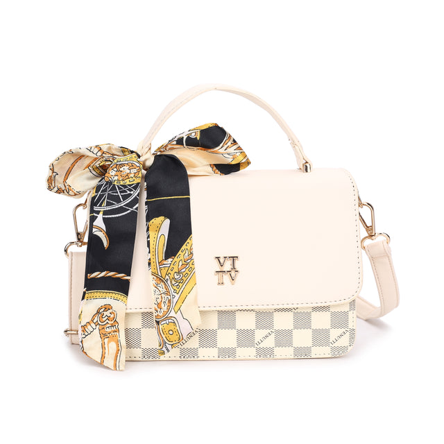 Printed Top-Handle Sling Bag with Scarf