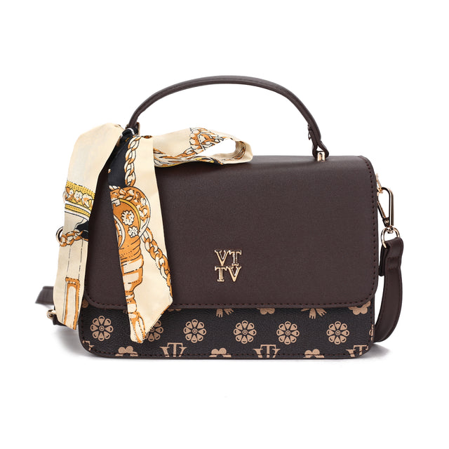 Printed Top-Handle Sling Bag with Scarf