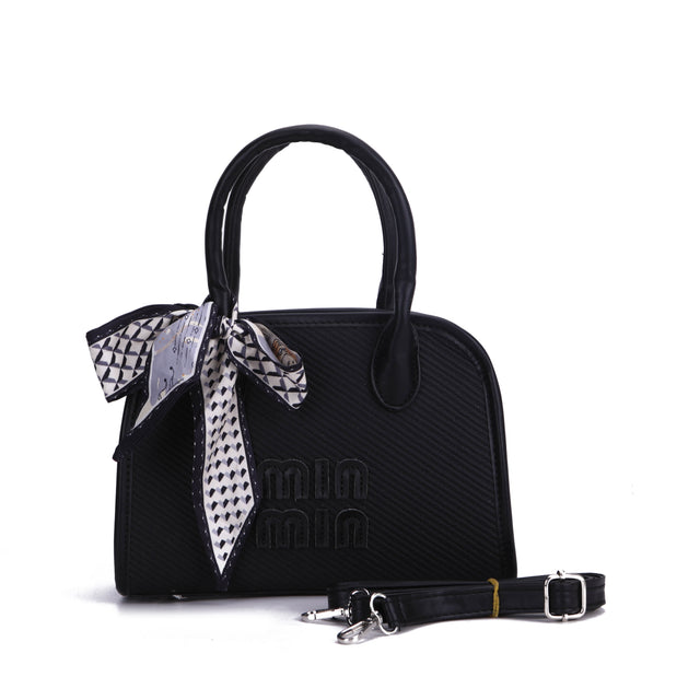 Textured Bow Top Handle Crossbody Handbag