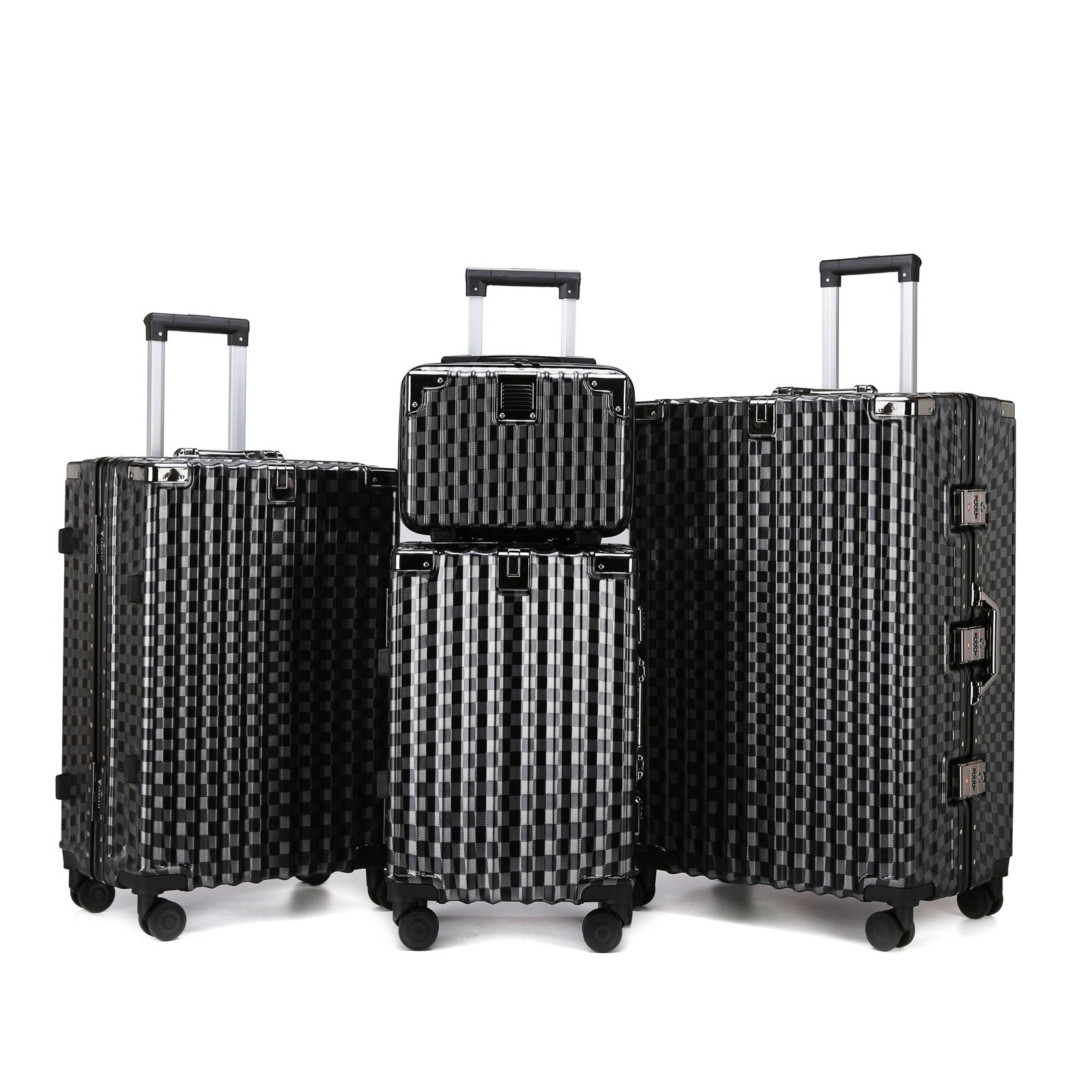 Black Hardshell Checker 4pcs Traveling Set