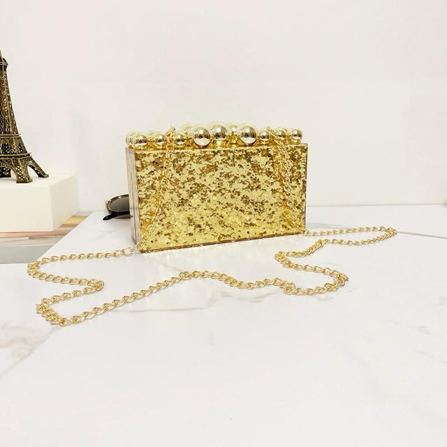 Golden Marble Texture Glittery Clutch Bag