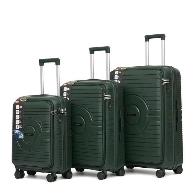 Dark Green PP+PC front opening 3pcs trolley set