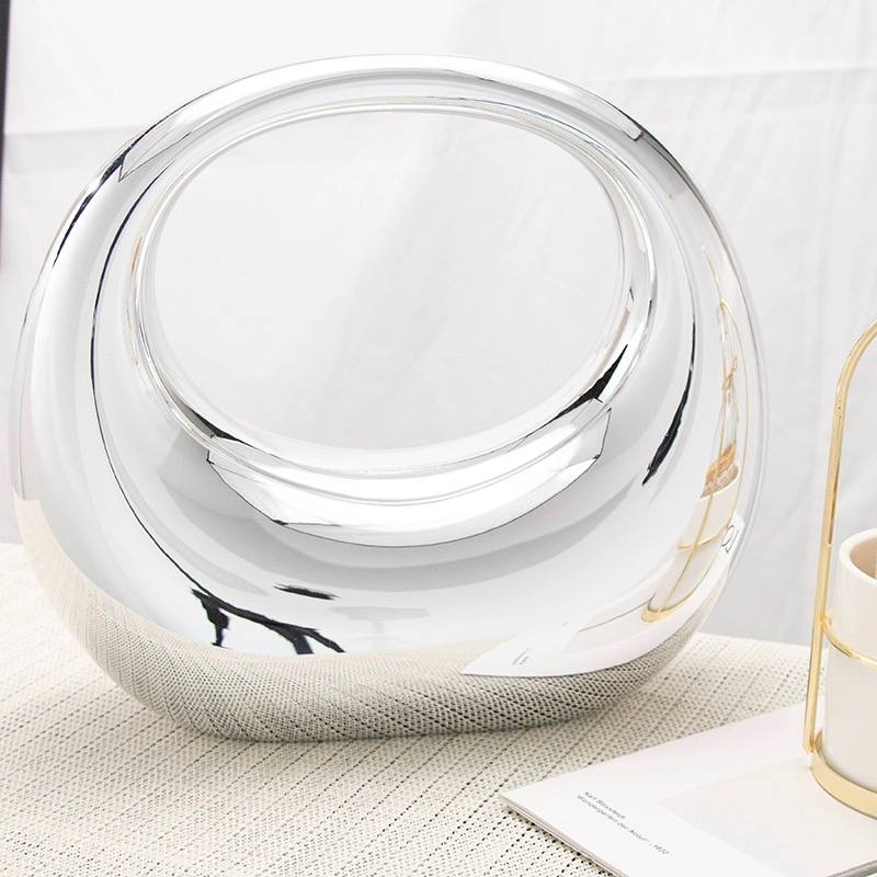 Silver Metallic Glossy Moon Clutch Bag