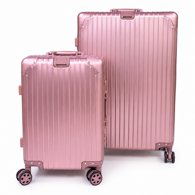 Full aluminum Pink 2pcs luggage combo