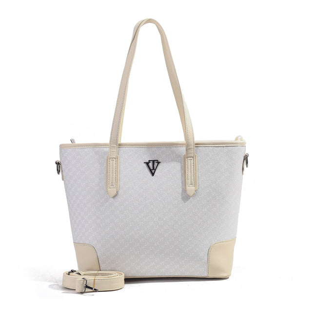Large Two-Tone Monogram Tote Shoulder Bag
