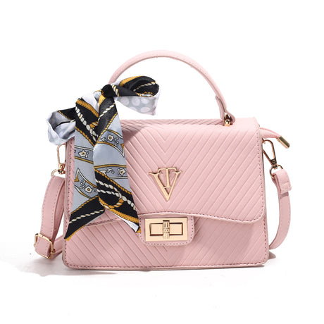 Quilted Flap Sling Bag with Lock & Scarf