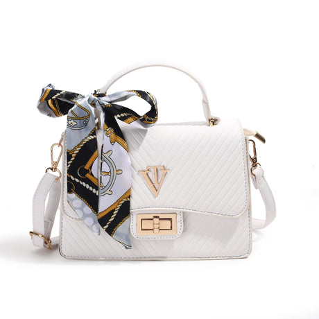 Quilted Flap Sling Bag with Lock & Scarf