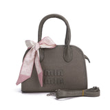 Textured Bow Top Handle Crossbody Handbag