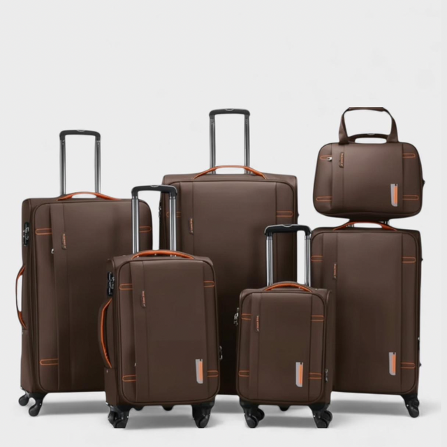 Brown 6pcs Softside Spinner Traveling Luggage Set