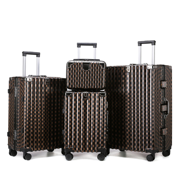 Brown Hardshell Checker 4pcs Traveling Set