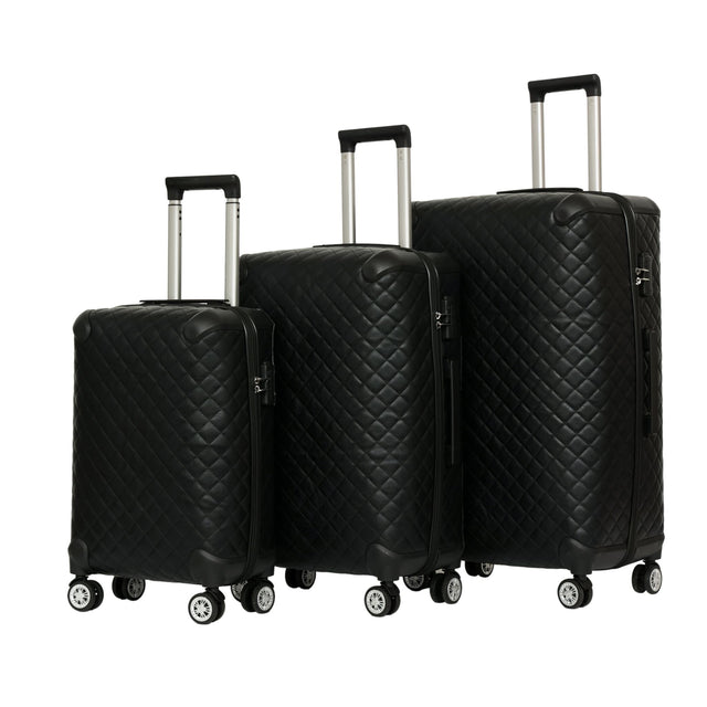 Black Leather Classic Embossed 3pcs Traveling Set