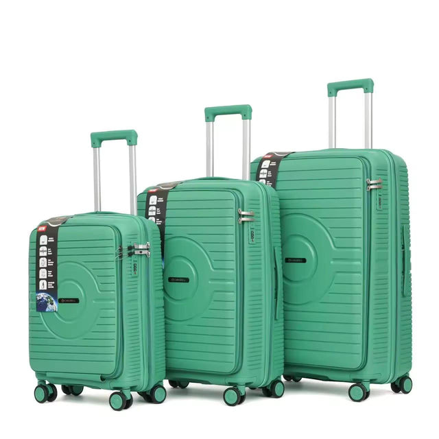 Mint Green PP+PC front opening 3pcs trolley set