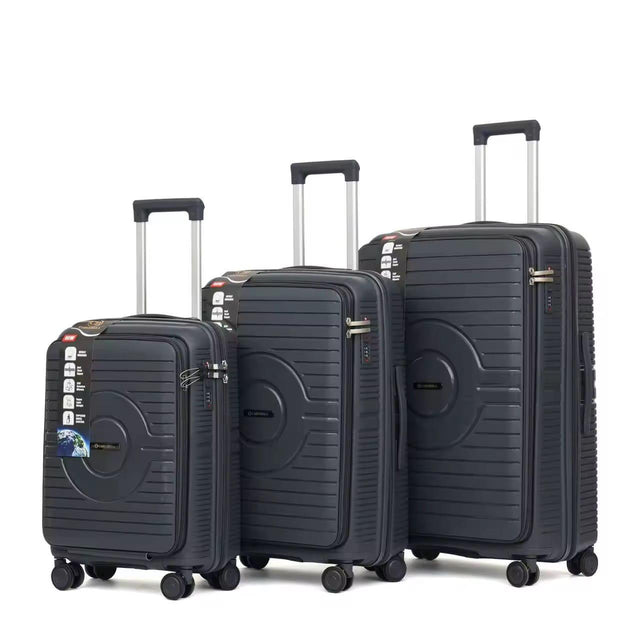 Dark Blue PP+PC front opening 3pcs trolley set