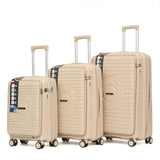 Beige PP+PC front opening 3pcs trolley set