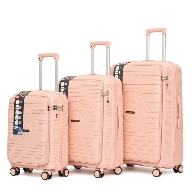 Baby Pink PP+PC front opening 3pcs trolley set