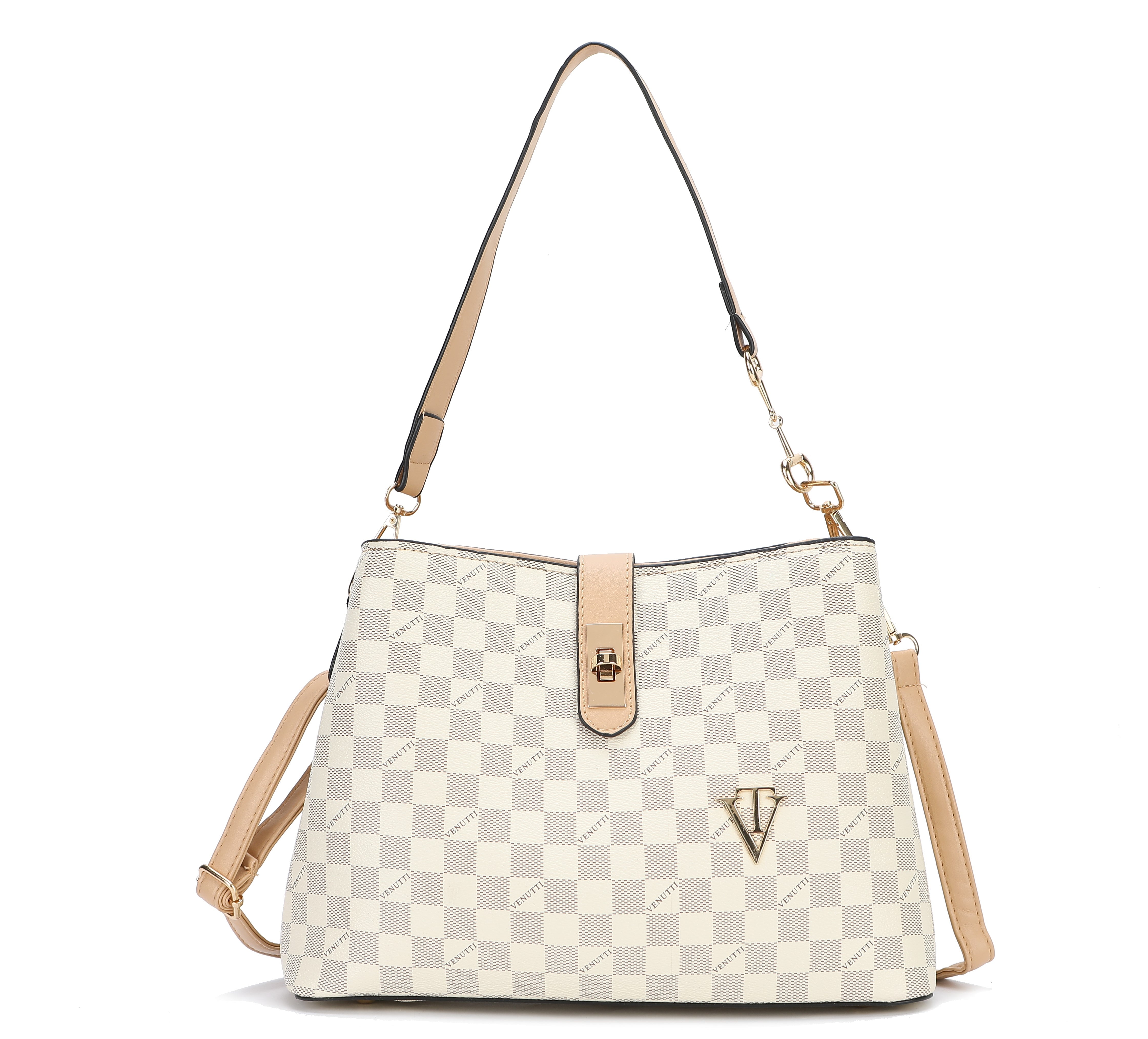 VENUTTI monogram checker handbag-apricot